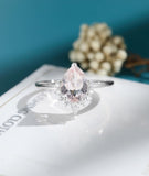 0.5ct Pear Cut Simulated Morganite Crown Engagement Ring 14k White Gold Plated
