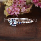 0.5ct Round Cut Simulated Blue Aquamarine Minimalist Ring 14k White Gold Plated