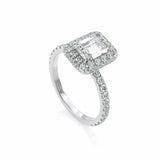 4Ct Emerald Cut Diamond Accent Dual Halo Engagement Ring 14K White Gold Finish