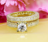Antique Bridal Set Engagement Ring 3ct Round Cut Diamond 14k Yellow Gold Finish