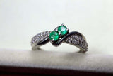 2.25ct Engagement Ring Round Cut Green Emerald Swirl Twist 14k White Gold Finish