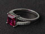 2.6ct Engagement Ring Asscher Cut Pink Ruby Split Shank 14k White Gold Finish