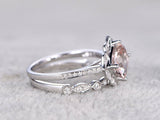 1ct Cushion Cut Morganite Bridal Wedding Set Engagement 14k White Gold Finish