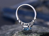 2.2ct Cushion Cut Blue Topaz Engagement Ring Diamond Halo 14k White Gold Finish
