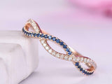 1ct Round Cut Blue Sapphire Wedding Band Ring Half Eternity 14k Rose Gold Finish