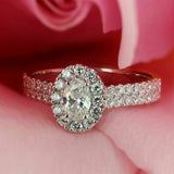 4ct Oval Cut Diamond Halo Two Row Accent Engagement Ring 14K White Gold Finish