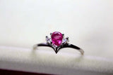 0.2ct Engagement Ring Pear Cut Pink Ruby Curved Minimalist 14k White Gold Finish
