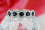 2ct Round Cut Blue Sapphire Five Stone Halo Engagement Ring 14k WhiteGold Finish