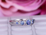 1.5ct Round Cut Blue Tanzanite Engagement Ring 14k White Gold Finish Five Stone