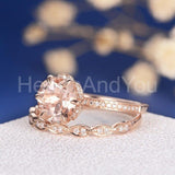 2ct Round Cut Simulated Peach Morganite Flower Bridal Set 14k Rose Gold Plated