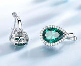 3ct Stud Earrings Pear Cut Emerald Diamond Halo Latch Back 14k White Gold Finish