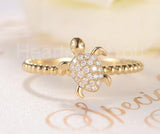 0.5ct Round Cut Moissanite Beaded Sea Turtle Engage Ring 14k Yellow Gold Plated
