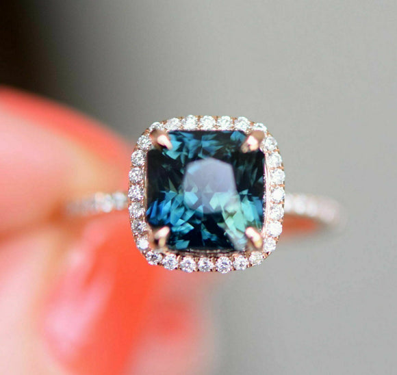 2.5ct Cushion Cut London Blue Topaz Halo New Engagement Ring 14k Rose Gold Over