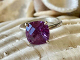 2.2ct Engagement Ring Cushion Cut Purple Amethyst Solitaire 14k WhiteGold Finish