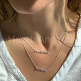 1ct Multi Cut Simulated Diamond Vertical Bar Pendant Chain 14k White Gold Plated