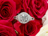 2.5ct Round Cut VVS1 Diamond Halo Milgrain Engagement Ring 14k White Gold Finish