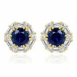 0.7ct Round Cut Blue Sapphire Diamond Halo Stud Earrings 14k Yellow Gold Finish