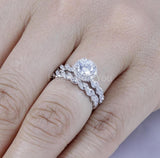2.2ct Round Cut Moissanite Halo Braided Bridal Ring Set 14k White Gold Plated