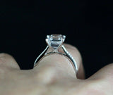 1ct Emerald Diamond Engagement Ring Round Accent Solitaire 14k White Gold Finish