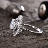 1.5ct Oval Diamond Engagement Ring 14k White Gold Over Baguette Cut Diamond Halo