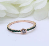 1ct Round Cut Diamond Engagement Ring Green Emerald Accent 14k Rose Gold Finish