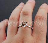 1ct Round Cut Simulated Morganite Solitaire with Accent Ring 14k RoseGold Plated