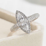 Halo Three Row Accent Engagement Ring 3ct Pear Cut Diamond 14k White Gold Finish