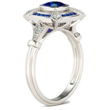 2.5ct Cushion Cut Blue Sapphire Engagement Ring 14k White Gold Finish Art Deco