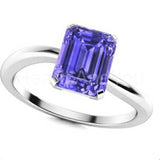 1ct Emerald Cut Simulated Blue Tanzanite Solitaire Ring 14k White Gold Plated