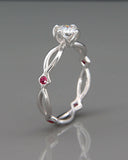 1Ct Round Cut Diamond Ruby Split Band Engagement Ring 14K White Gold Finish