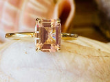 2.6ct Emerald Cut Peach Morganite Solitaire Promise Ring 14k Yellow Gold Finish