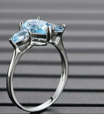 2.3ct Engagement Ring Pear Cut Blue Topaz Three Stone 14k White Gold Finish