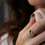 0.5ct Baguette Cut Green Emerald Minimalist Cluster Ring 14k Yellow Gold Finish