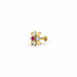 0.4ct Round Cut Pink Ruby Floral Nose Pin Ring Piercing 14k Yellow Gold Finish