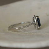 2.2ct Engagement Ring Oval Cut Blue Sapphire Diamond Halo 14k White Gold Finish