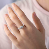 Solitaire with Accent Engagement Ring 1.3ct Round Cut Diamond 14k WhiteGold Over