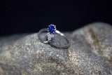0.4ct Engagement Ring Oval Cut Blue Sapphire Minimalist 14k White Gold Finish