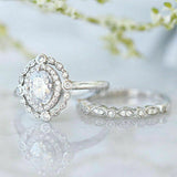 2.3ct Oval Simulated Diamond Dual Halo Milgrain Bridal Set 14K White Gold Plated