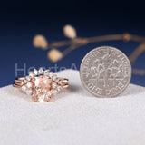 2.2ct Oval Cut Simulated Morganite Curved Band Bridal Set 14k Rose Gold Plated