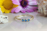 0.5ct Round Cut Blue Topaz Solitaire Trilogy Engagement Ring 14k YellowGold Over