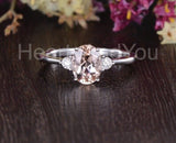 1ct Oval Cut Simulated Morganite Three Stone Engagement Ring 14k RoseGold Plated