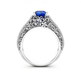 2ct Round Cut Blue Sapphire Engagement Ring 14k WhiteGold Finish Floral Filigree