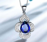 2.7ct Blue Sapphire Pendant Pear Cut Floral Halo 14k White Gold Finish NO CHAIN