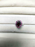 2ct Engagement Ring Oval Cut Red Garnet Cluster Halo 14k White Gold Finish