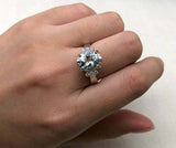 2.3ct Oval Cut Blue Aquamarine Petite Round Accent Ring 14k White Gold Finish