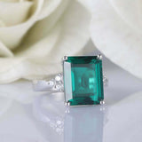 3.55ct Green Emerald Cut Diamond Petite Round Accents Ring 14k White Gold Finish