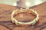 0.5ct Round Cut Green Emerald Wedding Band Ring Petal Vine 14k YellowGold Finish