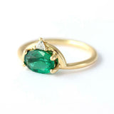 1ct Oval Cut Green Emerald Engagement Ring 14k YellowGold Finish Crown Solitaire