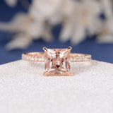 1.5ct Princess Cut Simulated Peach Morganite Accented Ring 14k Rose Gold Plated