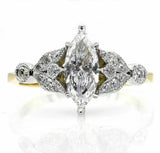 3.5ct Marquise Diamond Vintage Leaf Accent Engagement Ring 14K Dual Gold Over
